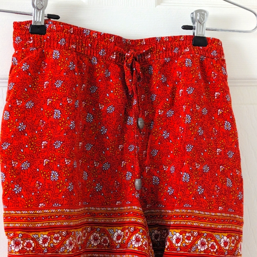 Women's Large Old Navy Shorts with Drawstring Orange Blue Floral Bohemian
